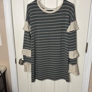 Sweet Claire Gray and Cream Striped Top